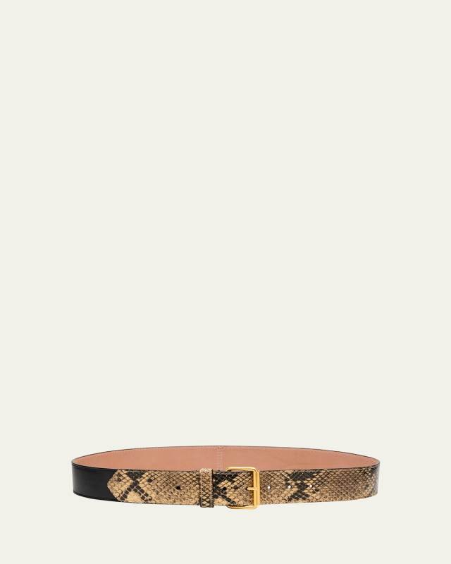 Snakeskin-Print Leather Belt